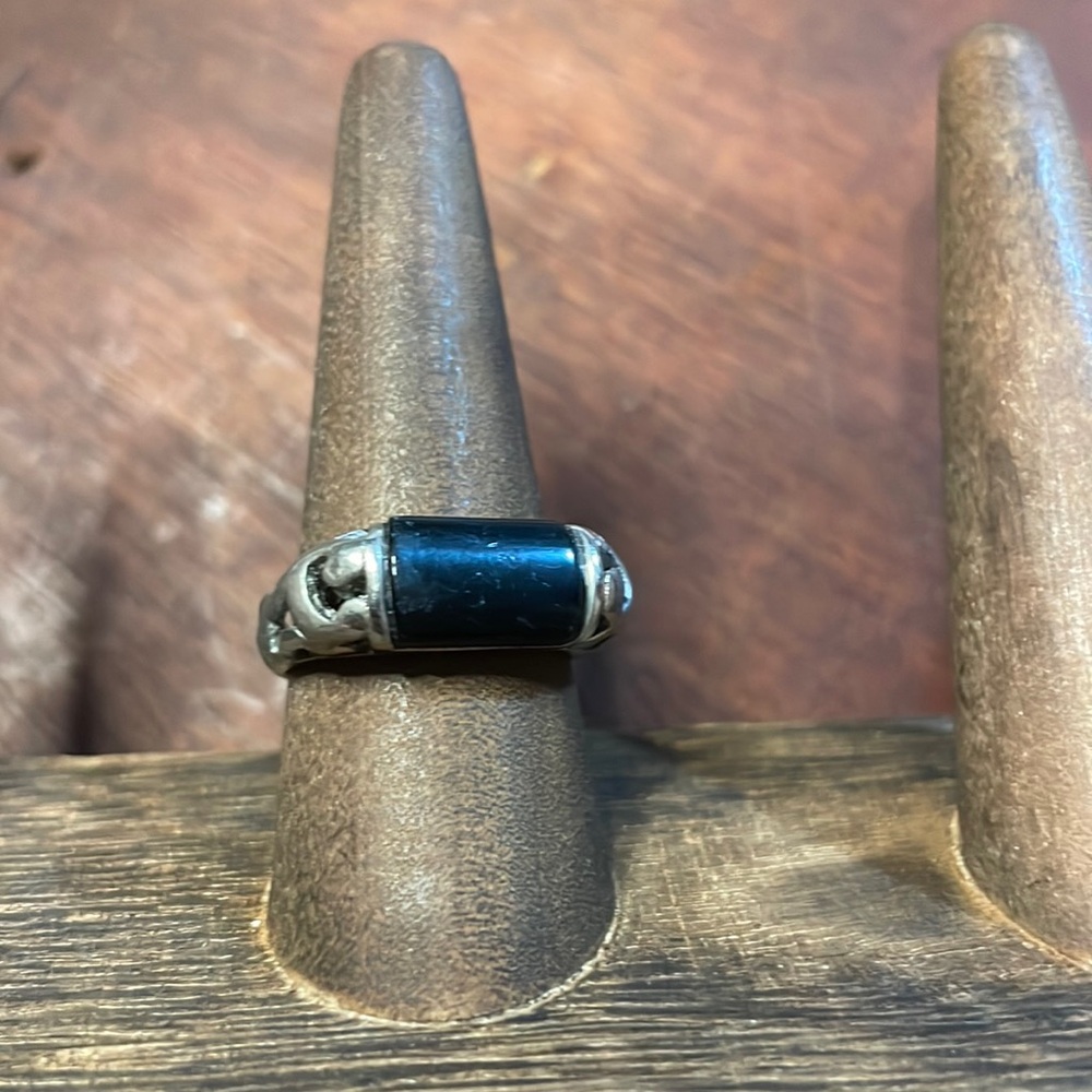 Navajo Sterling Silver and Onyx Band Ring, Size 9